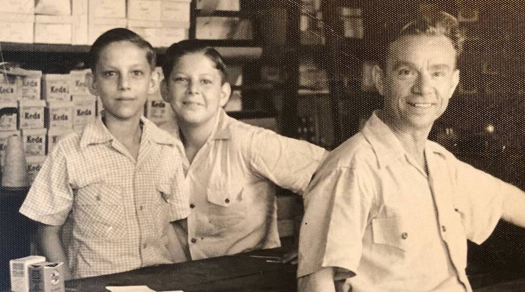 Juan Bradman, center, with his brother Saloman and their father Julio, at their family’s shoe store in Matanzas, Cuba, 1949. (Courtesy Miriam Bradman Abrahams)