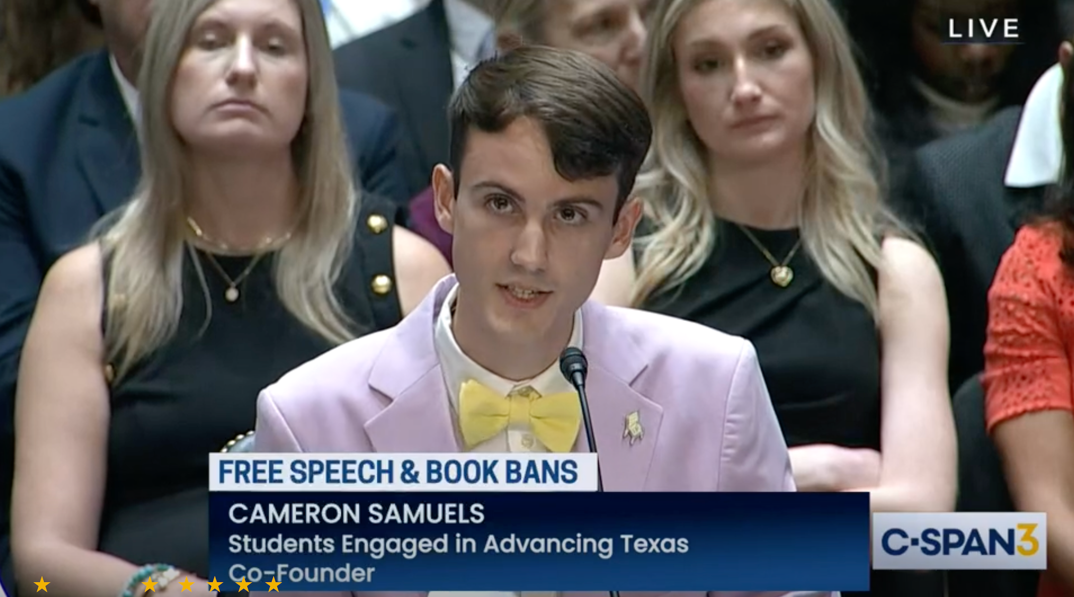 Cameron Samuels, a Jewish college student and book-access activist, discusses the impact of their Texas high school’s challenge to “Maus” at a Senate hearing on book bans, Sept. 12, 2023. (Screenshot via C-SPAN)