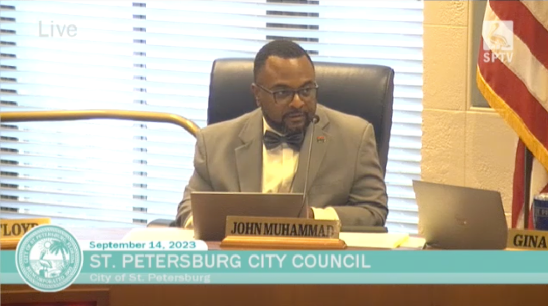 Brother John Muhammad declined to vote on a St. Petersburg, Florida, City Council resolution adopting a definition of antisemitism during a meeting on Sept. 14, 2023. (Screenshot from livestream)