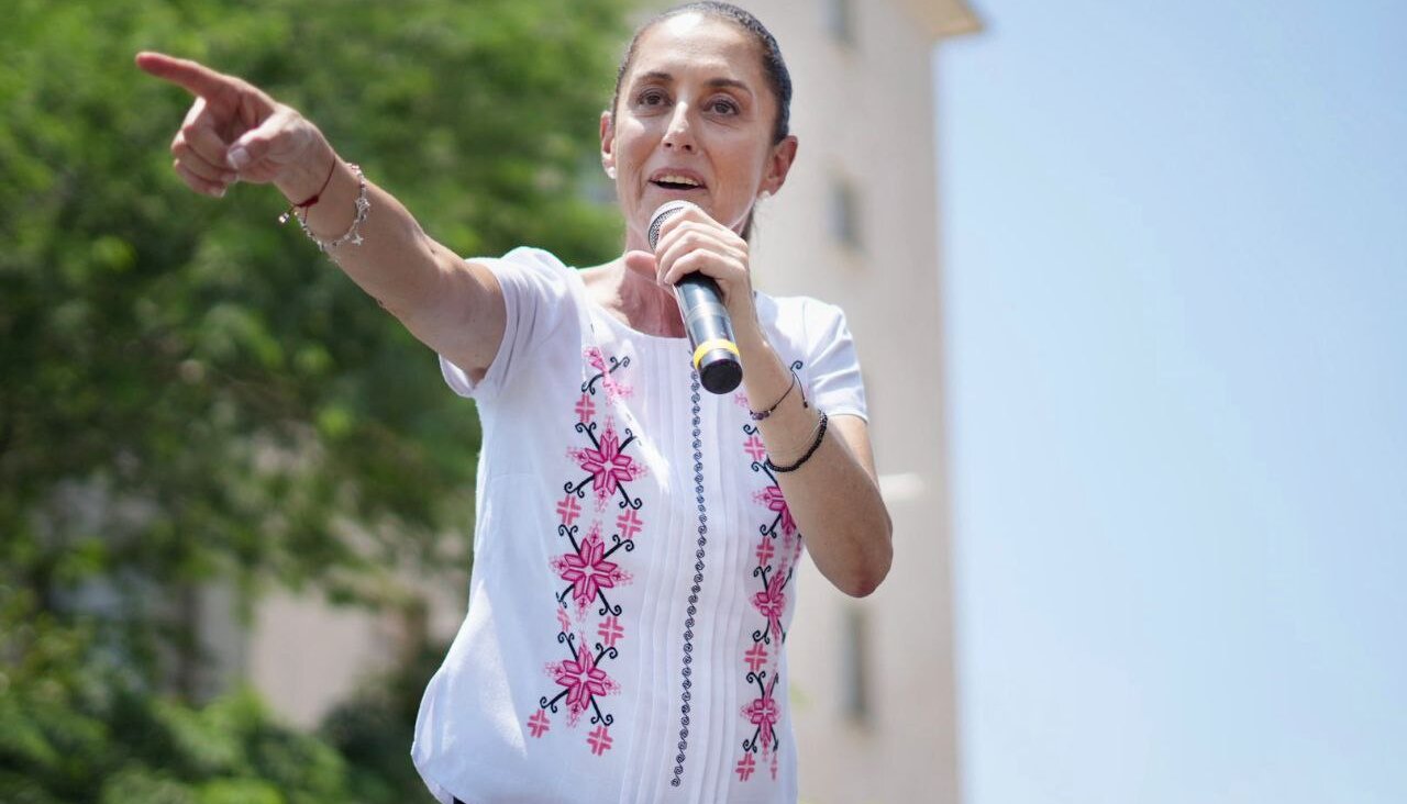 Claudia Sheinbaum, the presidential candidate for Mexico's governing Morena party, speaks to the public at an event in Torreón, Coahila, Mexico.