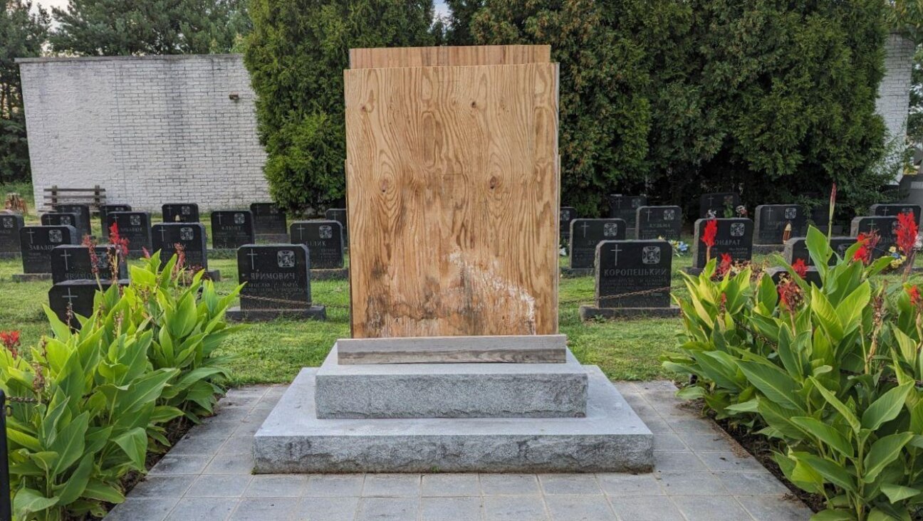 The monument, located in St. Mary’s Ukrainian Catholic Cemetery in Elkins Park, Pennsylvania, bears the divisional insignia of the 14th Waffen Grenadier Division of the SS.