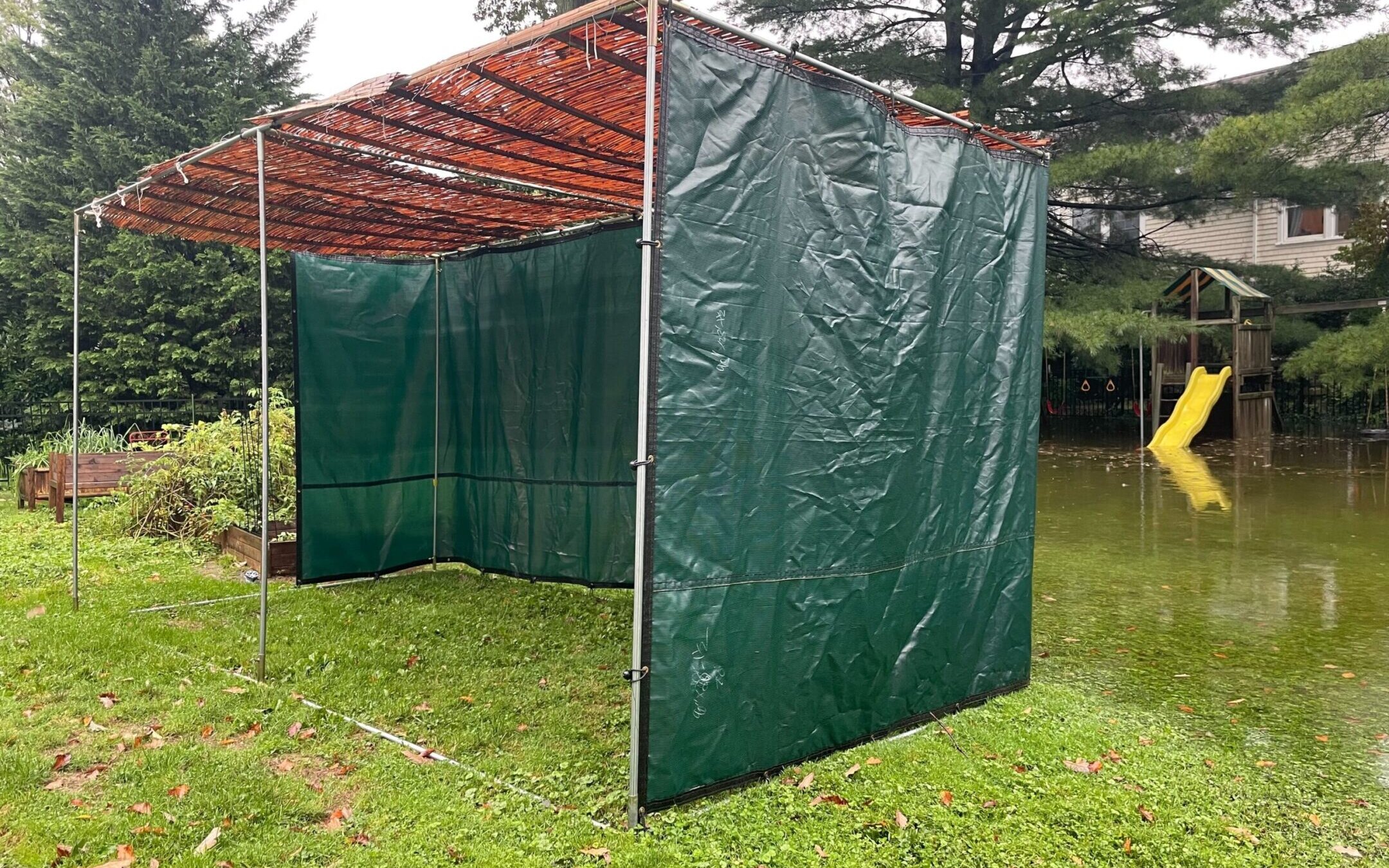 Torrential rains have fallen across the New York City area in the leadup to Sukkot, the Jewish holiday that is observed outdoors. (Philissa Cramer)