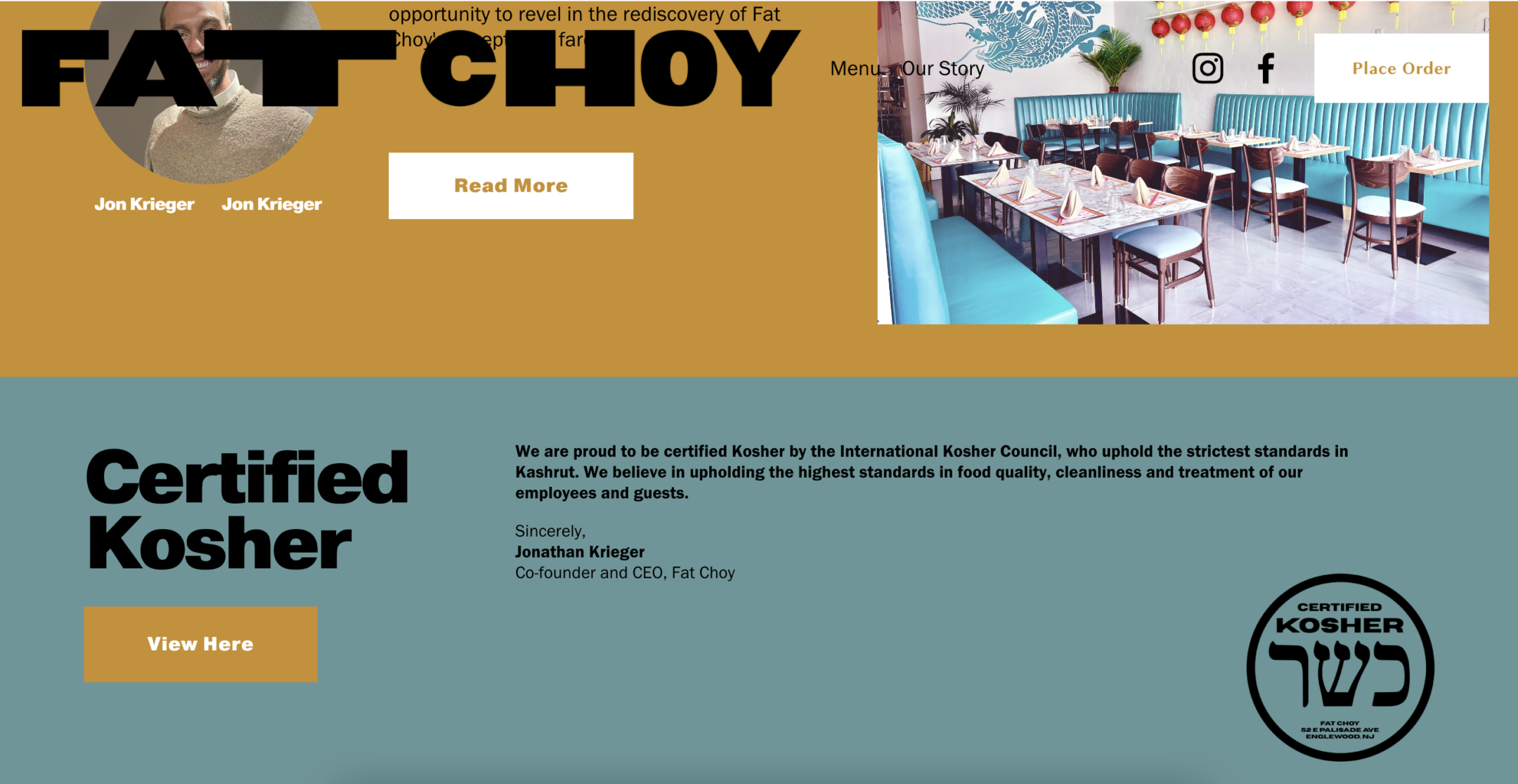 Fat Choy’s website prominently displays information about its kosher certification. (Screenshot)
