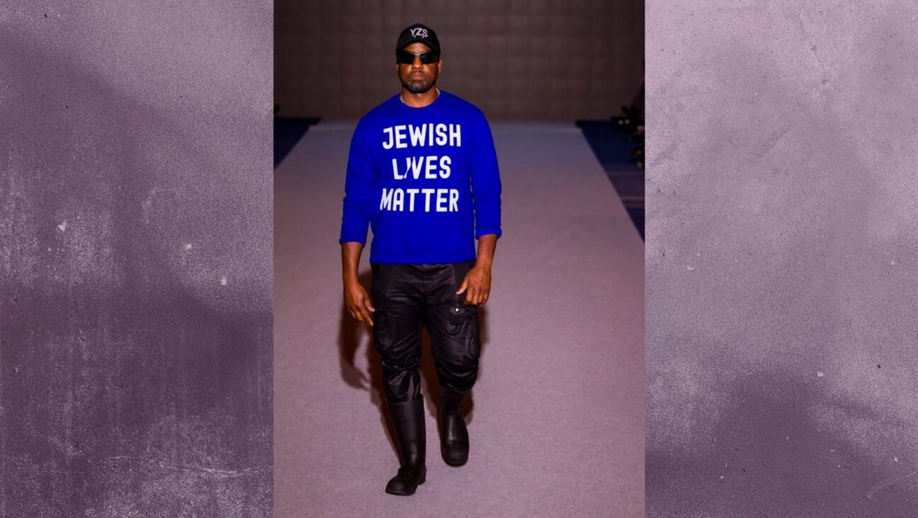 Baron Jay Littleton Jr. is a Kanye West impersonator who wore a “Jewish Lives Matter” shirt on a runway at New York Fashion Week, Sept. 9, 2023. (Hector Branas)