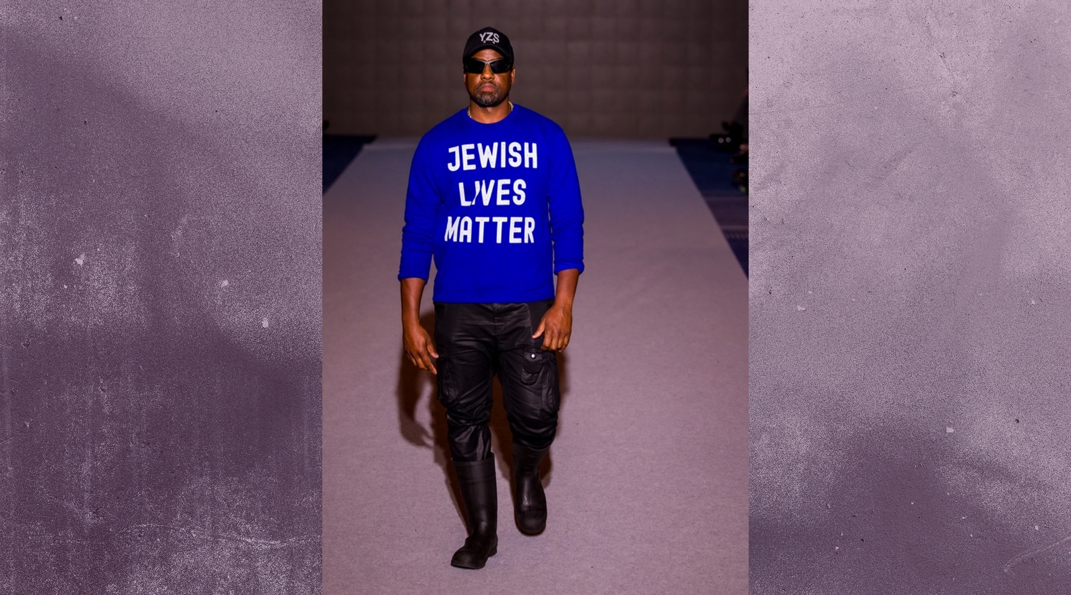 Baron Jay Littleton Jr. is a Kanye West impersonator who wore a “Jewish Lives Matter” shirt on a runway at New York Fashion Week, Sept. 9, 2023. (Hector Branas)