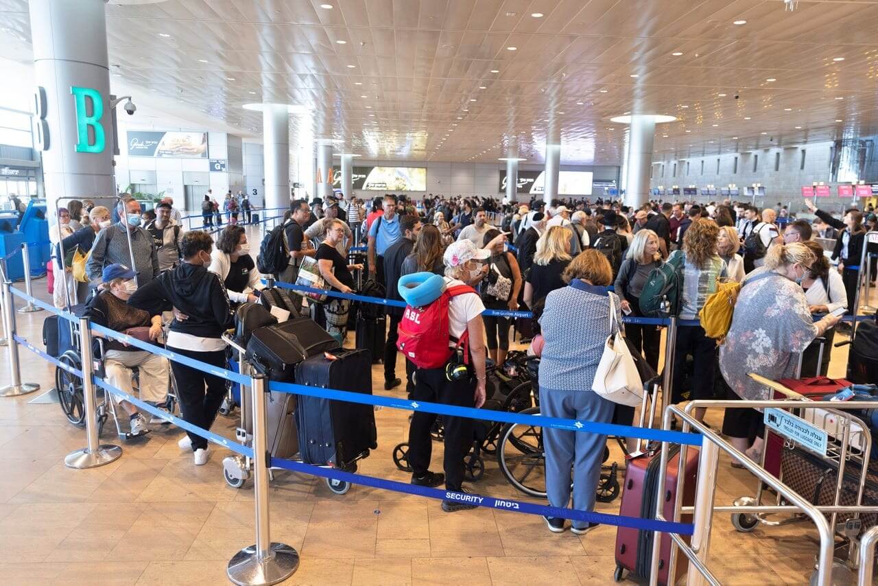 Passengers in the departure hall at Ben-Gurion Airport in 2023.