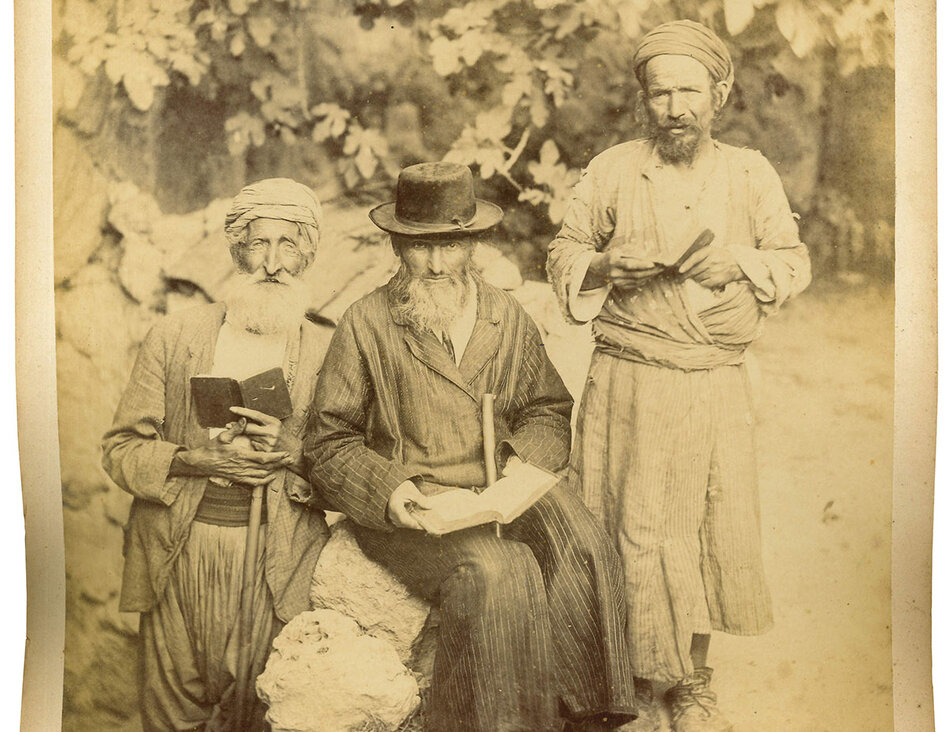 Sephardic, Ashkenazi, and Mizrahi men in Jerusalem, c. 1900. 