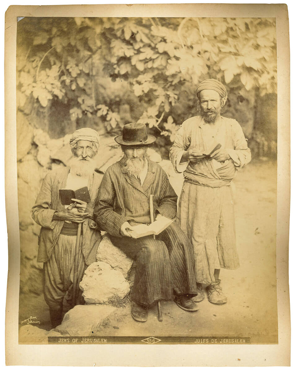 Sephardic, Ashkenazi, and Mizrahi men in Jerusalem, c. 1900. 