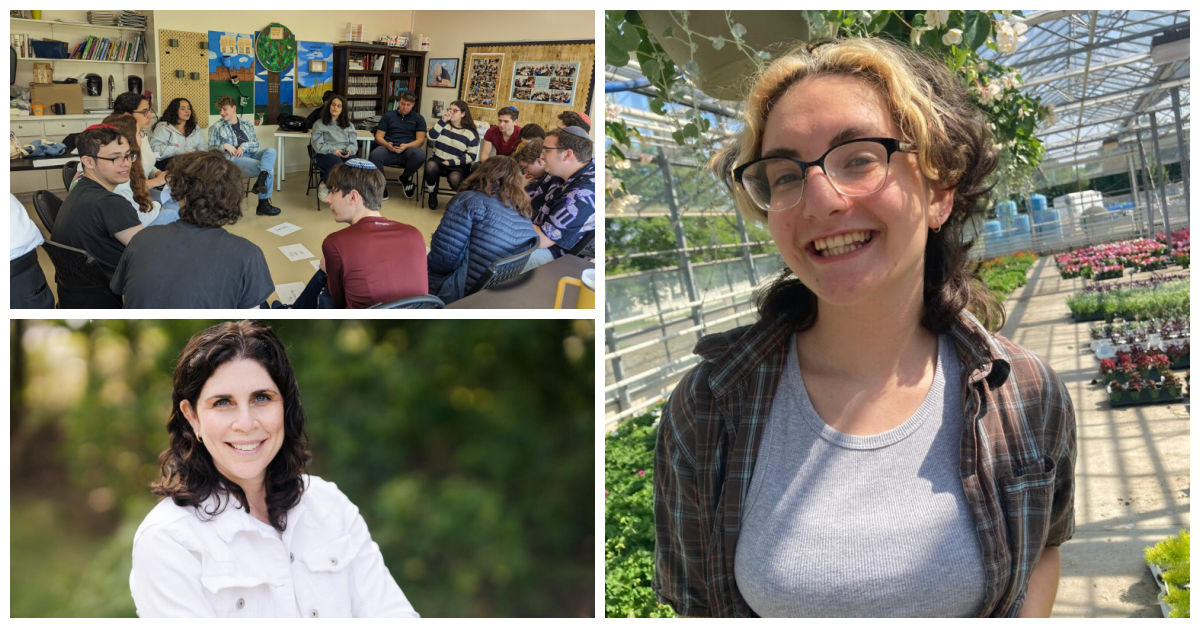 Clockwise from right: Former student Kaila Mack; founder Tikvah Wiener; and seniors in a Hebrew class. (Courtesy)