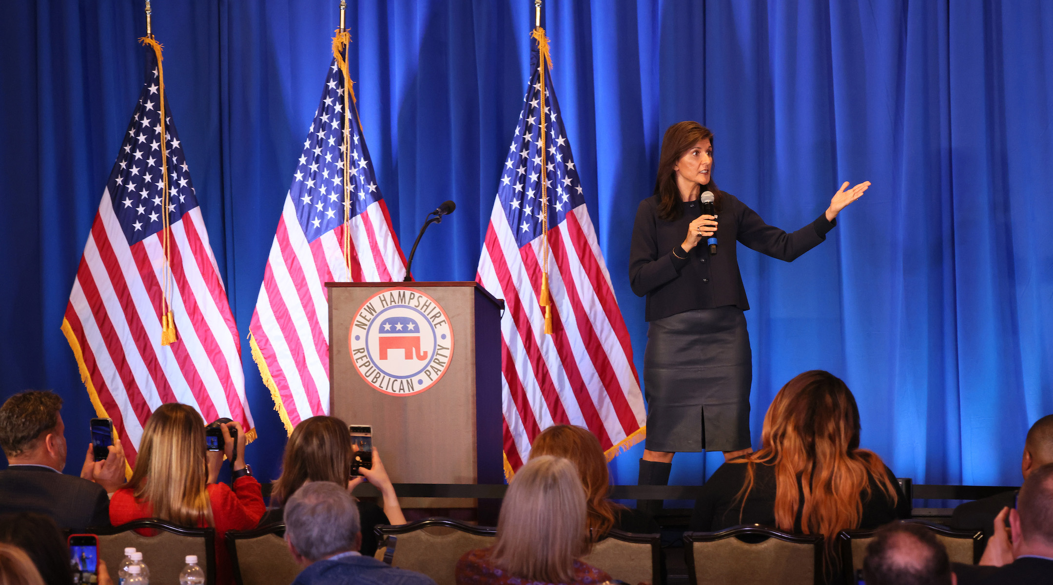 Republican presidential candidate Nikki Haley speaks during the 2023 First in the Nation Leadership Summit in Nashua, New Hampshire, Oct. 13, 2023. (Michael M. Santiago/Getty Images)