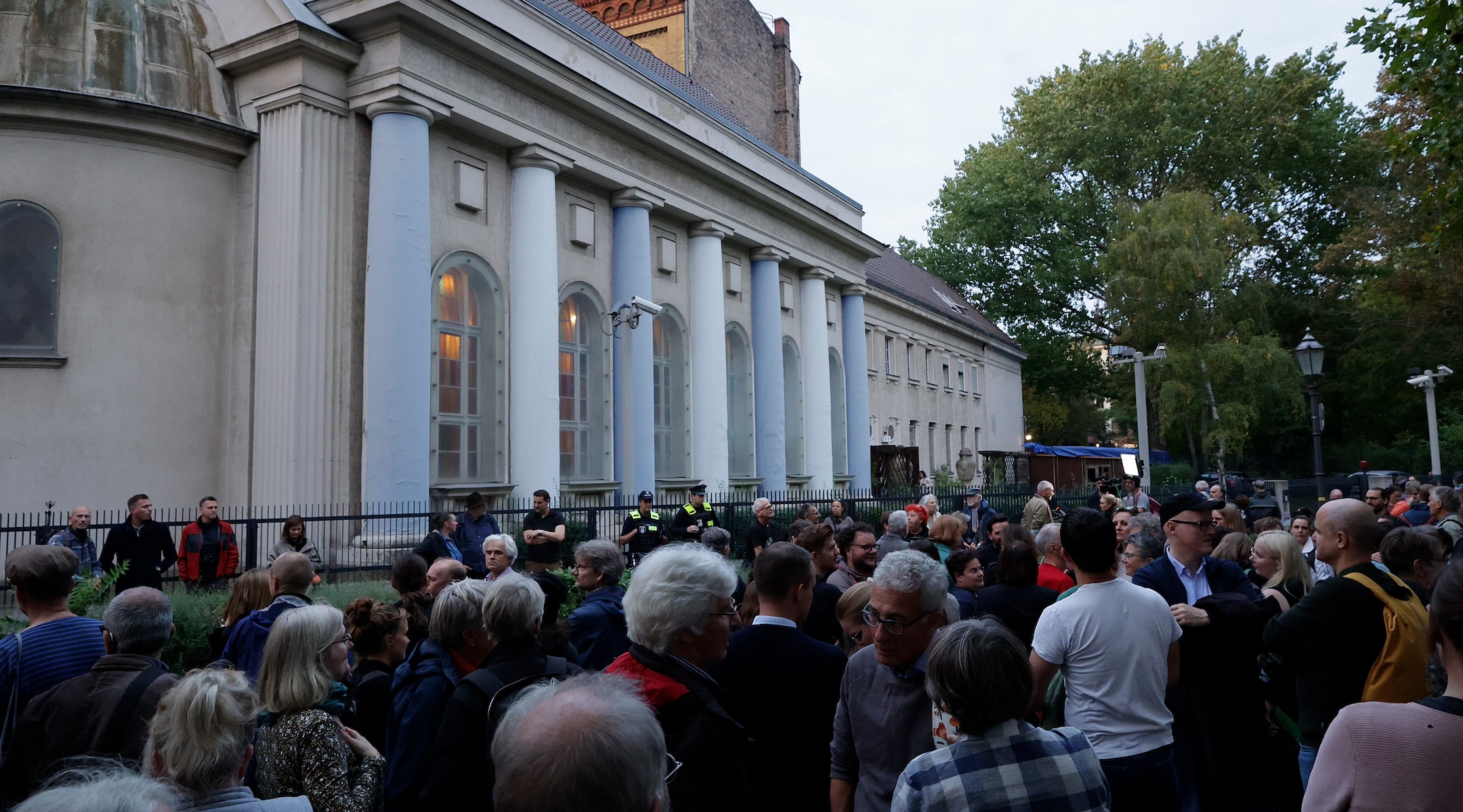 People take part in a vigil in front of Berlin’s Fraenkelufer synagogue, Oct. 13, 2023. (Carsten Koall/picture alliance via Getty Images)