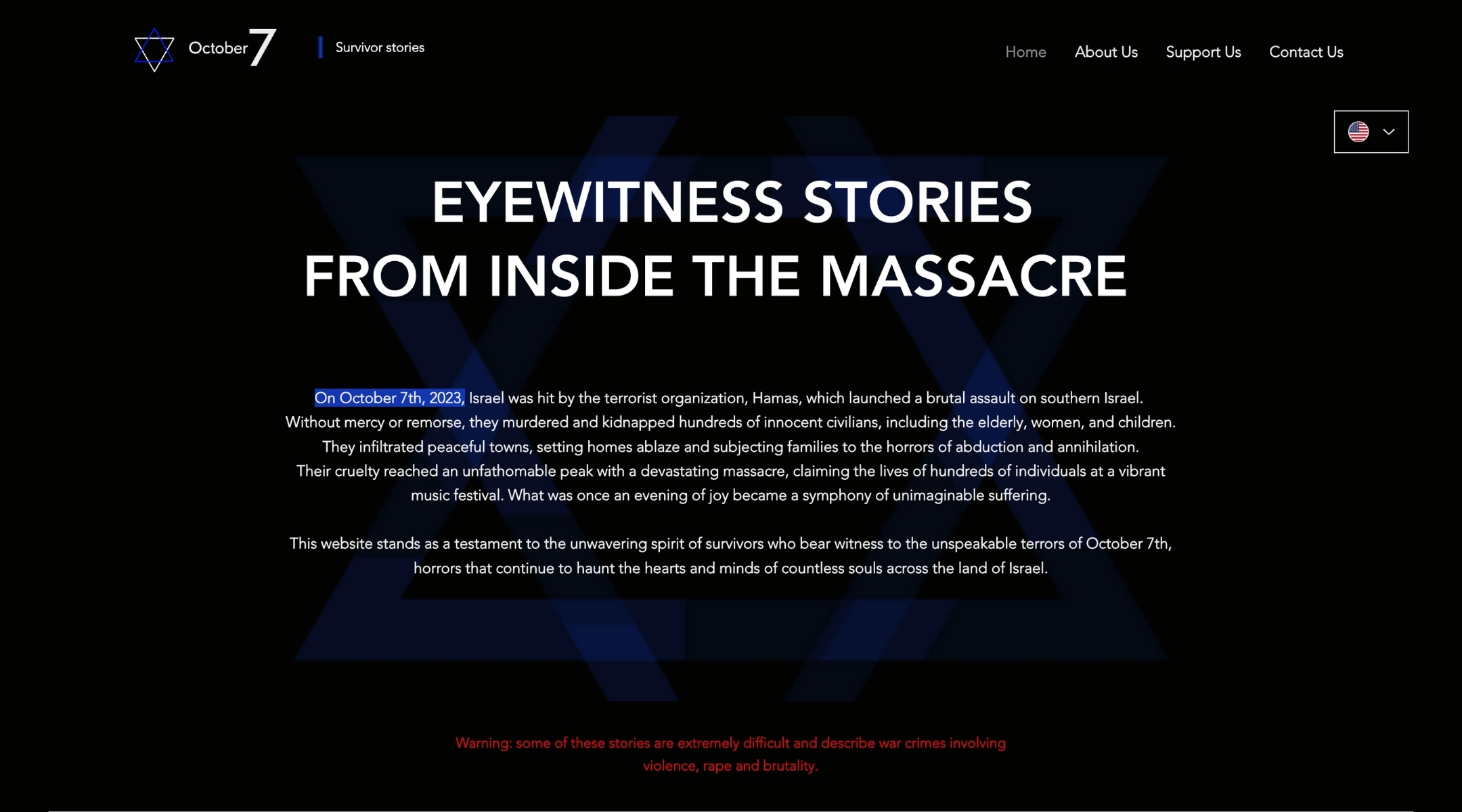 Homepage of October7.org (Screenshot)