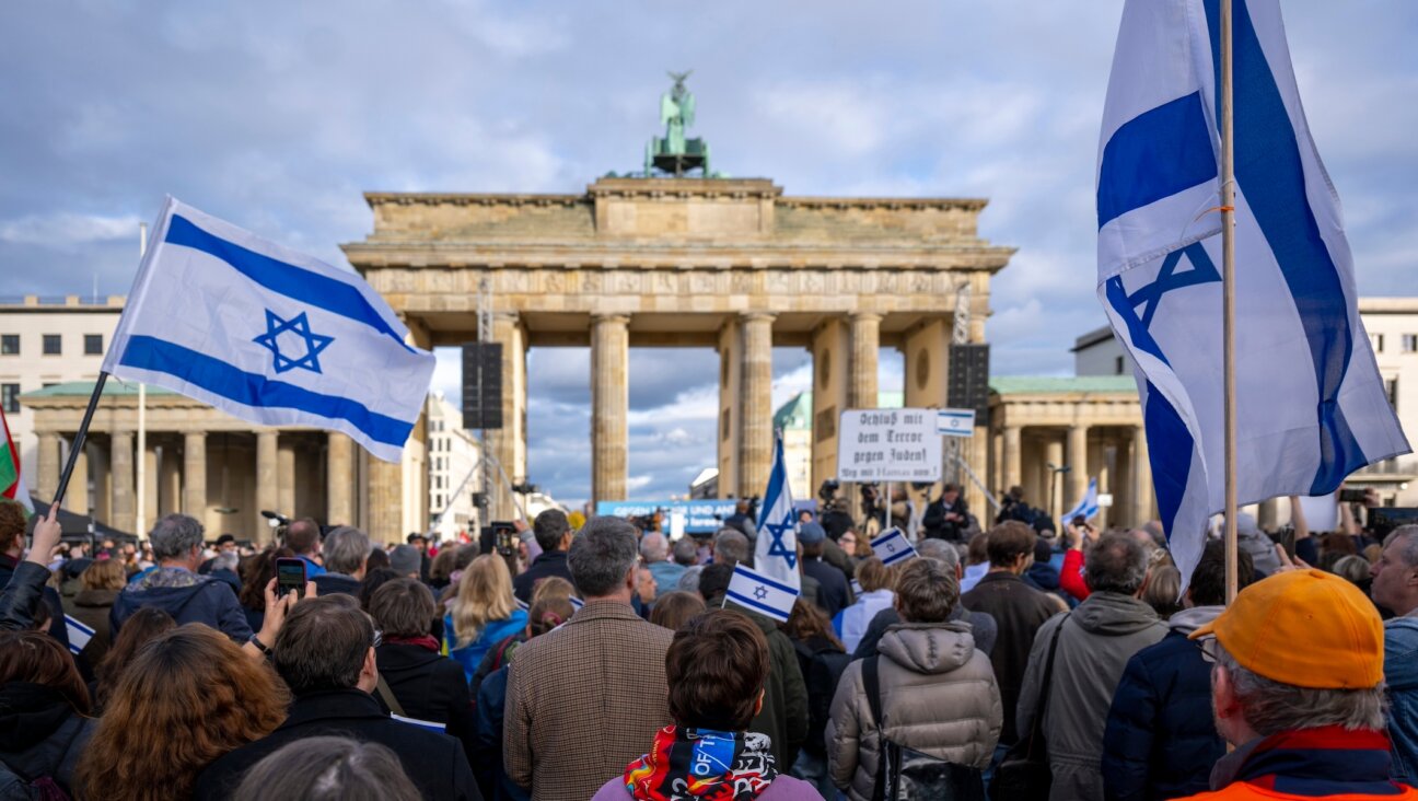 Thousands of demonstrators gather with Israeli flags in front of the Brandenburg Gate in Berlin, Oct. 22, 2023. (Monika Skolimowska/picture alliance via Getty Images)