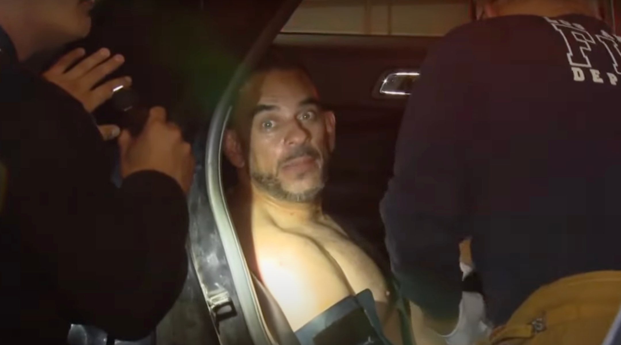 Daniel Garcia, a suspect in the home invasion of a Southern California Jewish family, yells “Free Palestine” as police place him under arrest in Studio City, California, Oct. 25, 2023. (FOX 11 Los Angeles/screenshot via YouTube)