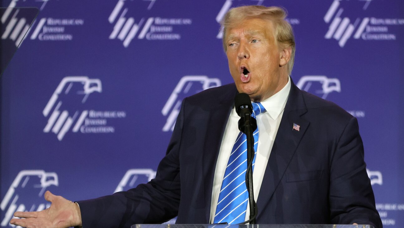 Republican presidential candidate former U.S. President Donald Trump speaks during the Republican Jewish Coalition’s Annual Leadership Summit at The Venetian Resort Las Vegas, Oct. 28, 2023. (Ethan Miller/Getty Images)