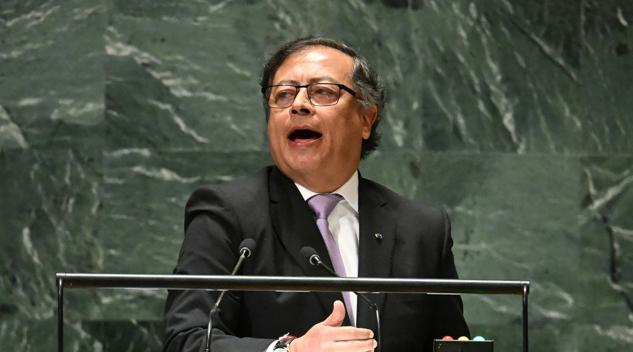 Colombian President Gustavo Petro addresses the 78th United Nations General Assembly in New York City, Sept. 19, 2023. (Timothy A. Clary/AFP via Getty Images)