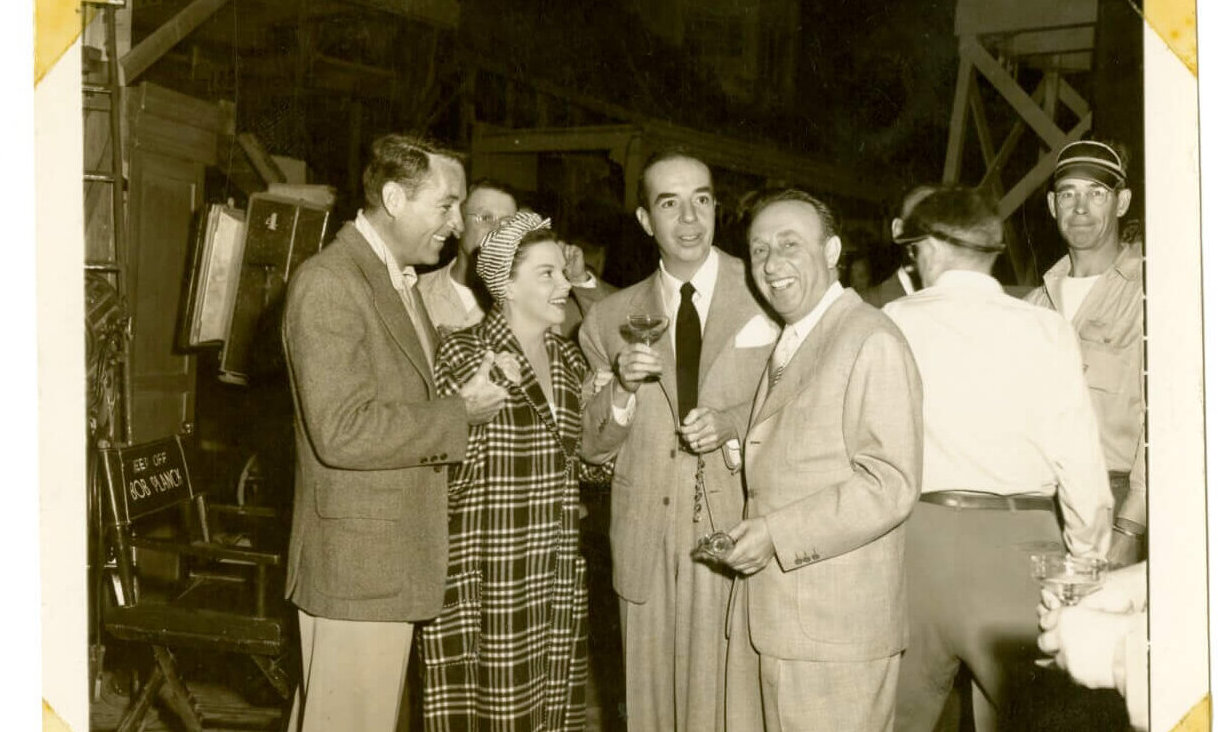 First day of filming on Summer Stock. Left to right: Chuck Walters, Judy Garland, Vincente Minnelli and Joe Pasternak.