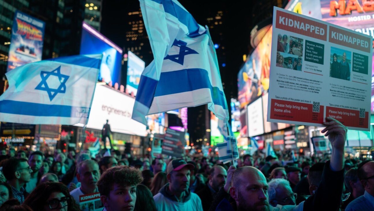 In Times Square, thousands of Israel supporters demand the release of hostages held by Hamas on Oct. 19, 2023. (Luke Tress)