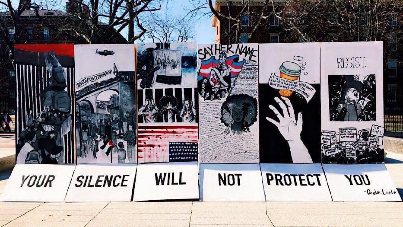 A display of anti-Israel posters by students at Harvard.