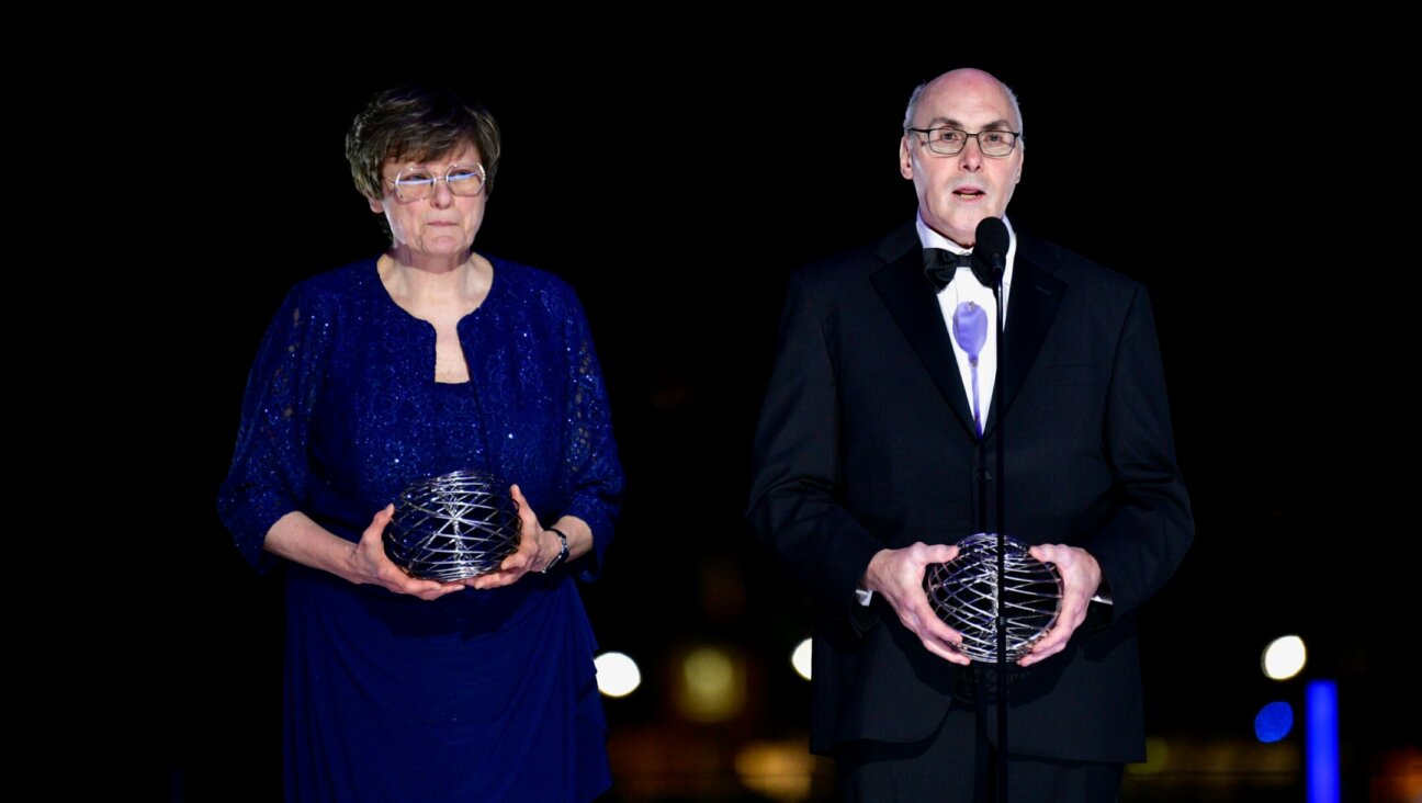 Katalin Kariko and Drew Weissman speak onstage at the Ninth Breakthrough Prize Ceremony at Academy Museum of Motion Pictures in Los Angeles, April 15, 2023. (Araya Doheny/Getty Images for Breakthrough Prize)