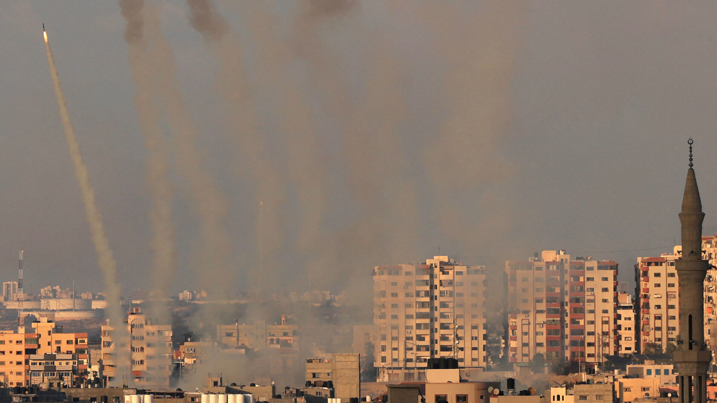 Rockets are fired from Gaza toward Israel Oct. 10, 2023.