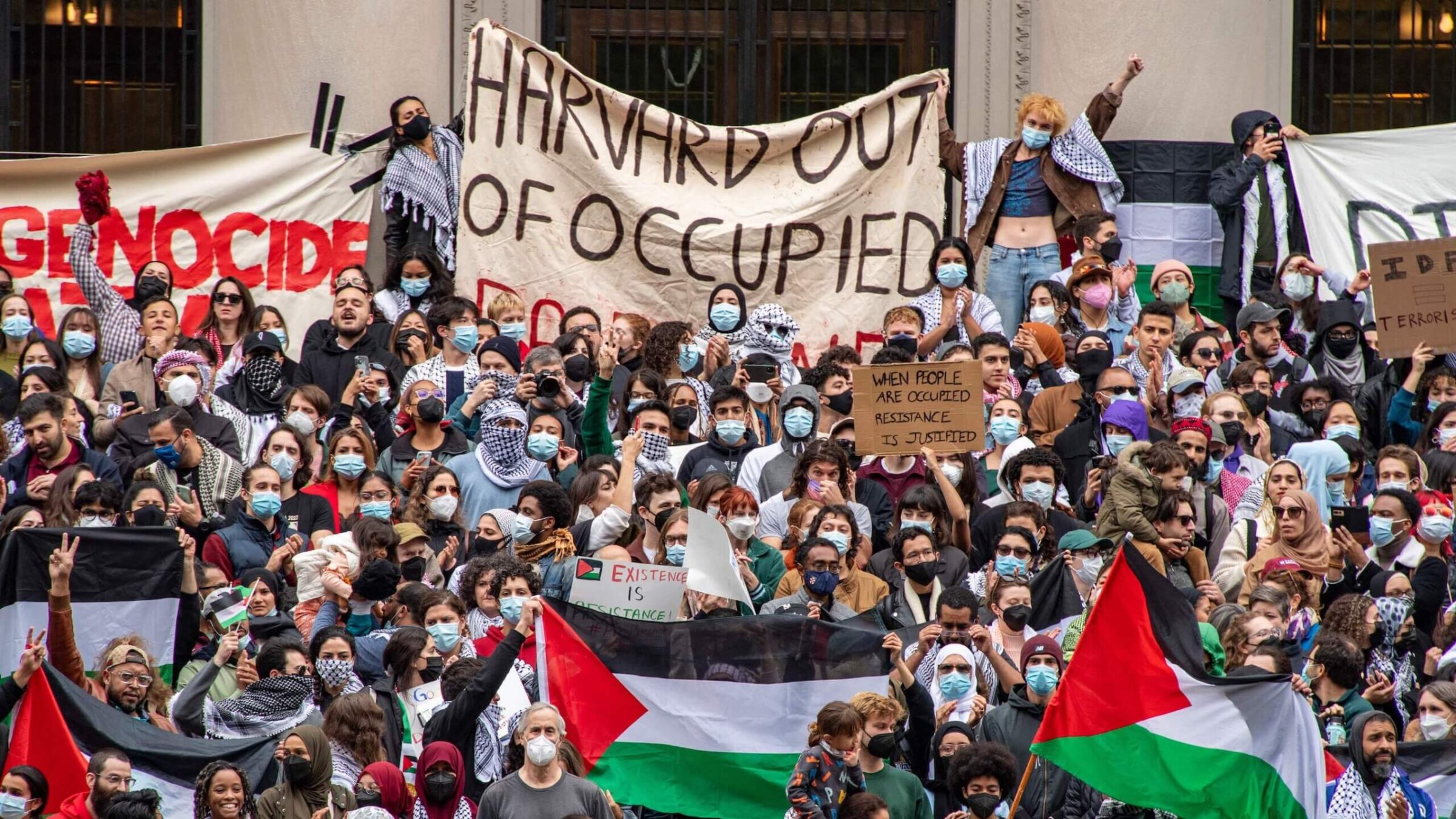 Supporters of Palestinians gathered at Harvard University to show their support for Gaza at a rally in Cambridge, Massachusetts, earlier this month.