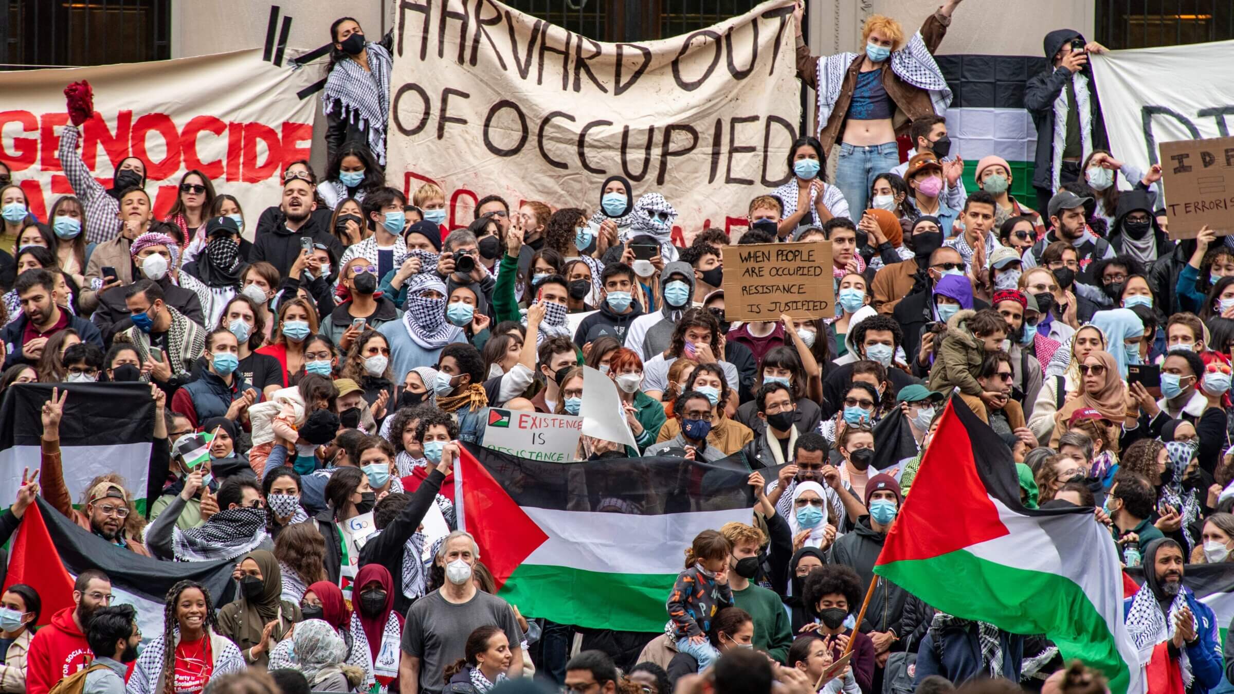 A rally at Harvard University in Cambridge, Massachusetts, on Oct. 14 shows support for Palestinians in Gaza.