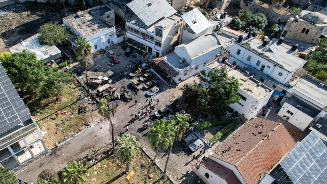 This picture taken on October 18, 2023 shows an aerial view of the complex housing Al Ahli Arab hospital in Gaza City in the aftermath of an overnight blast.