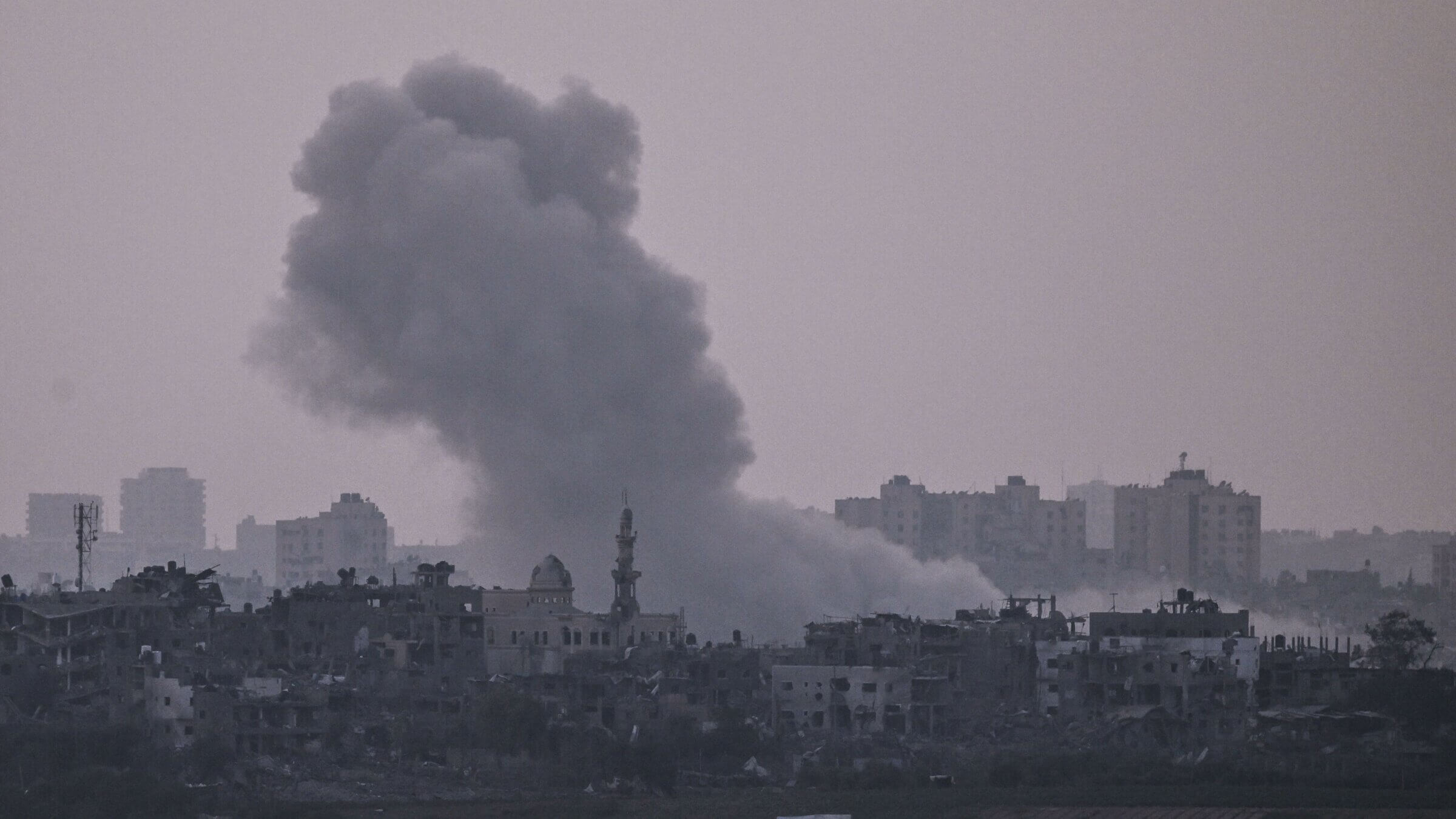 Smoke rises in the ongoing war in Israel and Gaza.