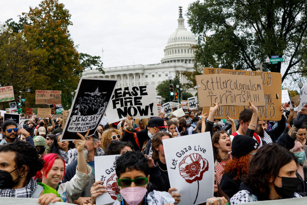 A rally in support of a cease-fire in Gaza outside the U.S. Capitol on Oct. 18, 2023.