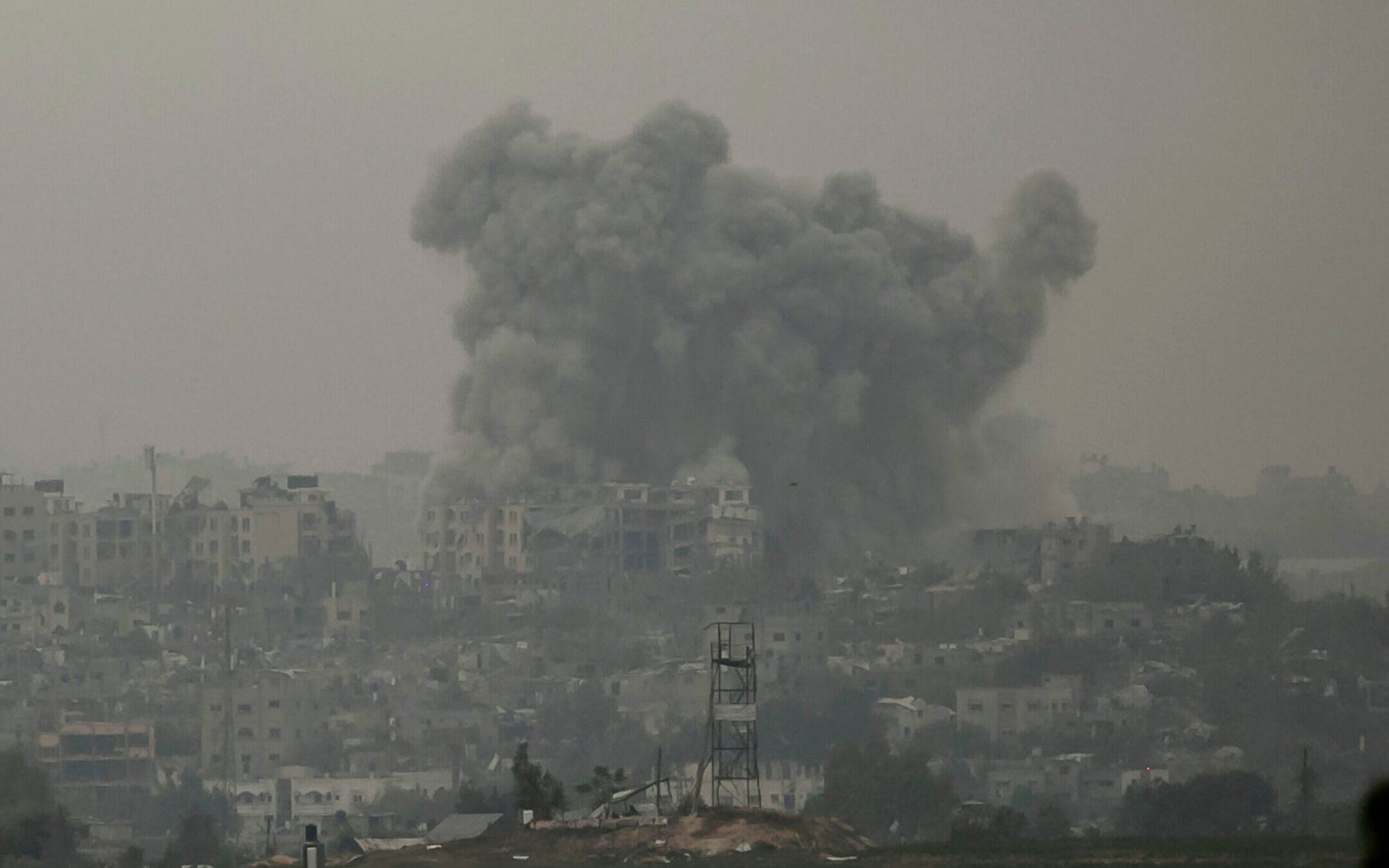 Smoke is seen over Beit Hanoun in the Gaza Strip from the Israeli side of the border, Oct. 27, 2023. (Amir Levy/Getty Images)