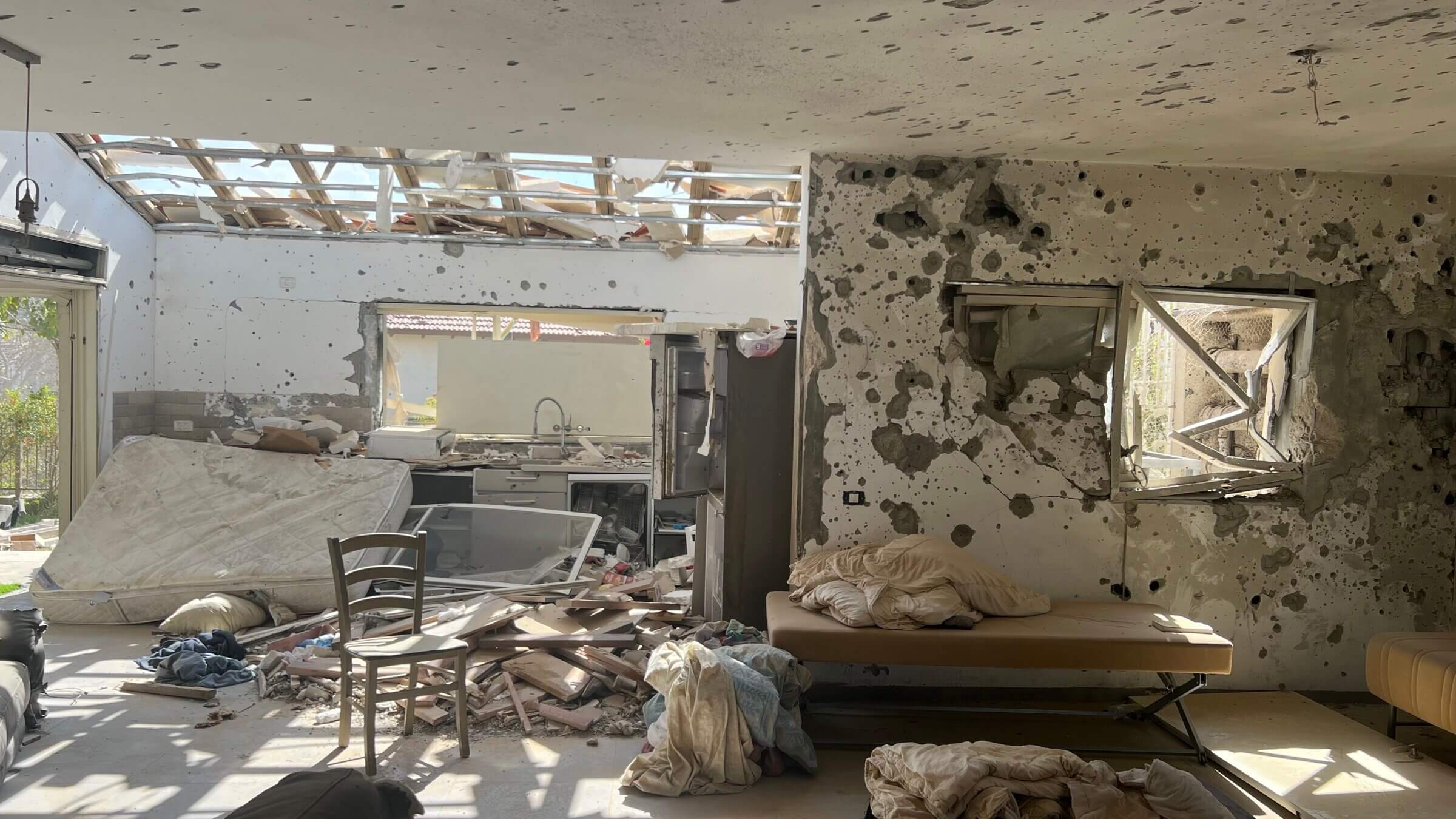 A home in Kibbutz Be'eri, Israel, where Hamas terrorists killed 108 Israelis on Oct. 7, 2023.