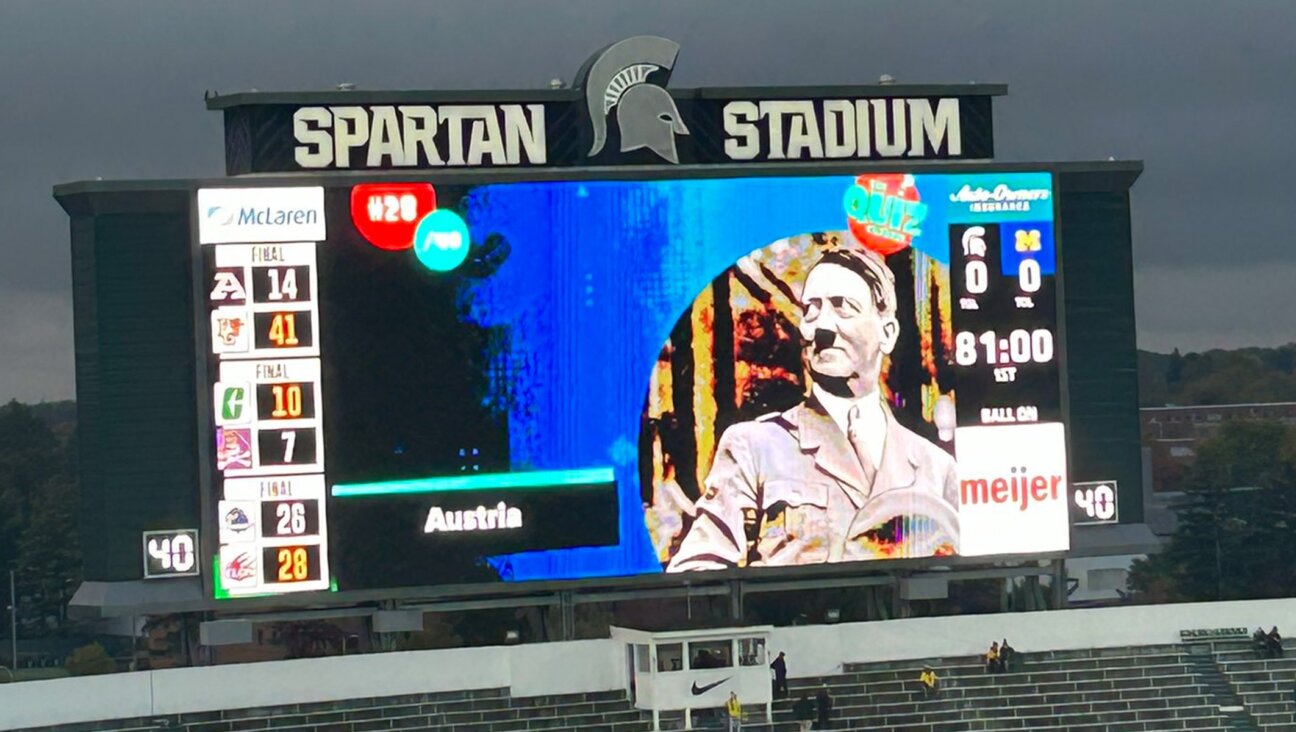 Michigan State University displayed an image of Adolf Hitler as part of a trivia quiz prior to a football game, Oct. 21, 2023. (Alexander Haenke/X)