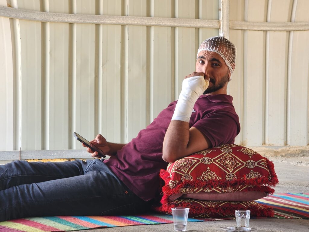 Adel abu Sabih, 30, was injured in a Hamas rocket attack in the village of El Baht that killed his mother and cousin