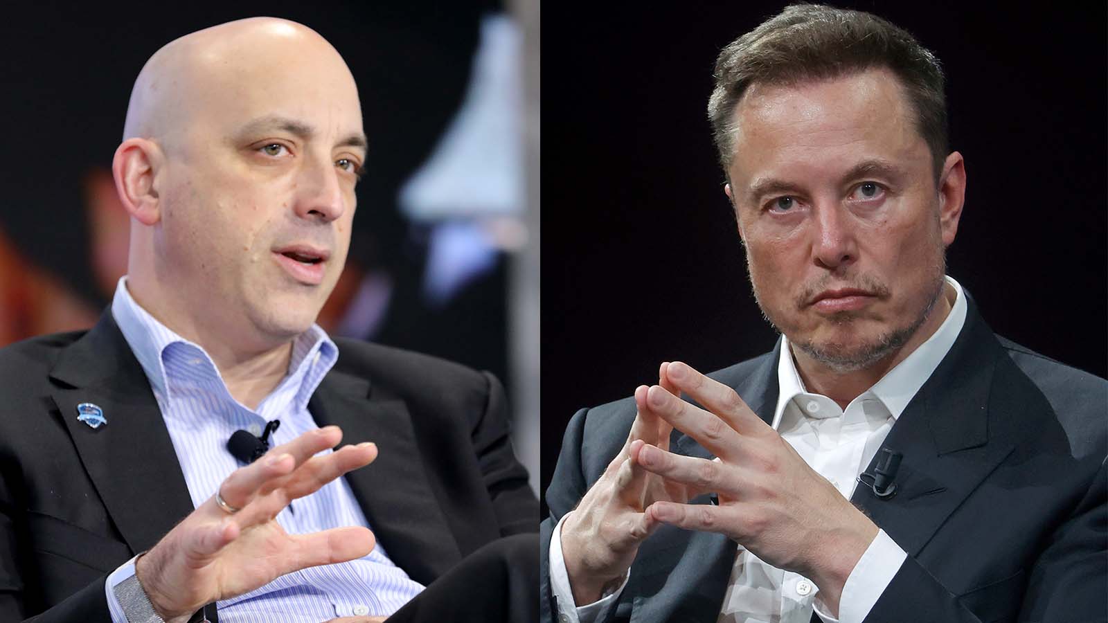 ADL CEO Jonathan Greenblatt, <i>left</i>, and X CEO Elon Musk.