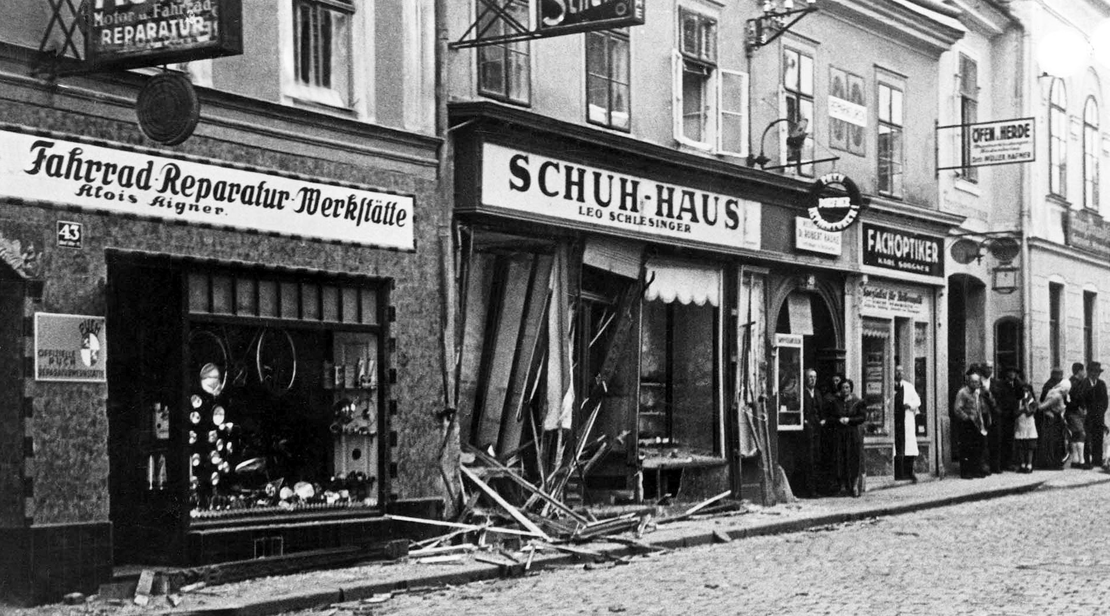 A view of a Jewish-owned shoe store that was destroyed by the Nazis on Kristallnacht in Vienna, Nov. 10, 1938. (History/Universal Images Group via Getty Images)