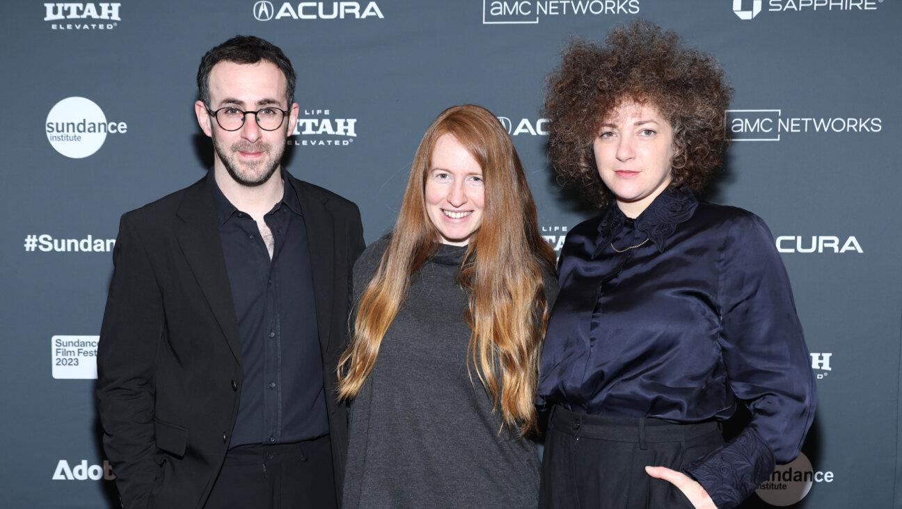 Aleeza Chanowitz (center), creator and star of the Israeli TV series “Chanshi,” with the show’s directors Aaron Geva (left) and Mickey Triest, at the 2023 Sundance Film Festival premiere, Jan. 24, 2023, in Park City, Utah. (Amy Sussman/Getty Images)