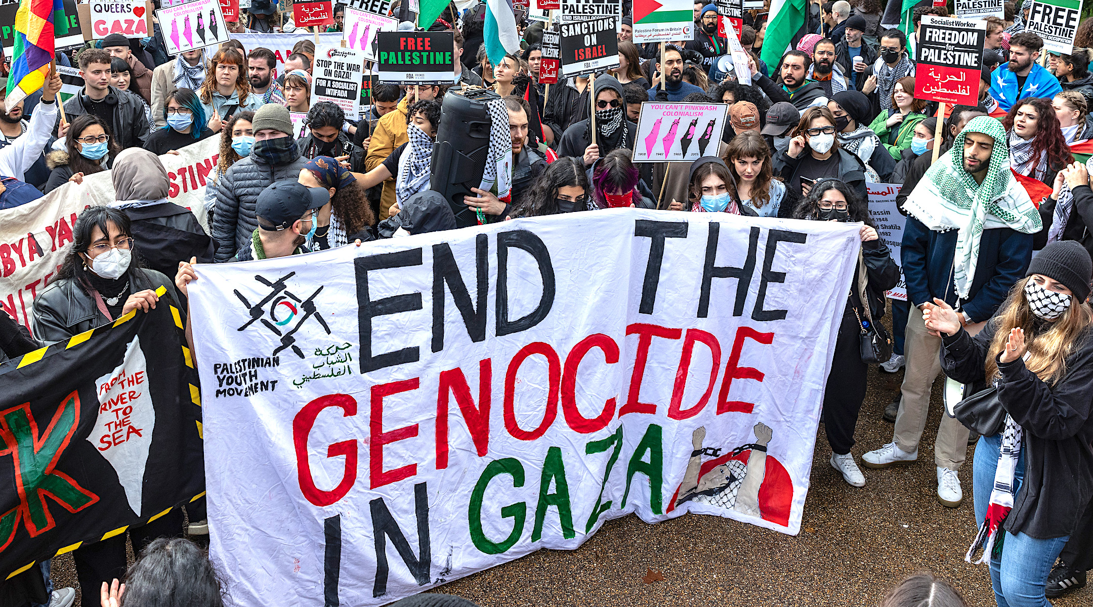 Pro-Palestinian protesters assemble in Hyde Park before a march through central London, Oct. 21, 2023. (Mark Kerrison/In Pictures via Getty Images)