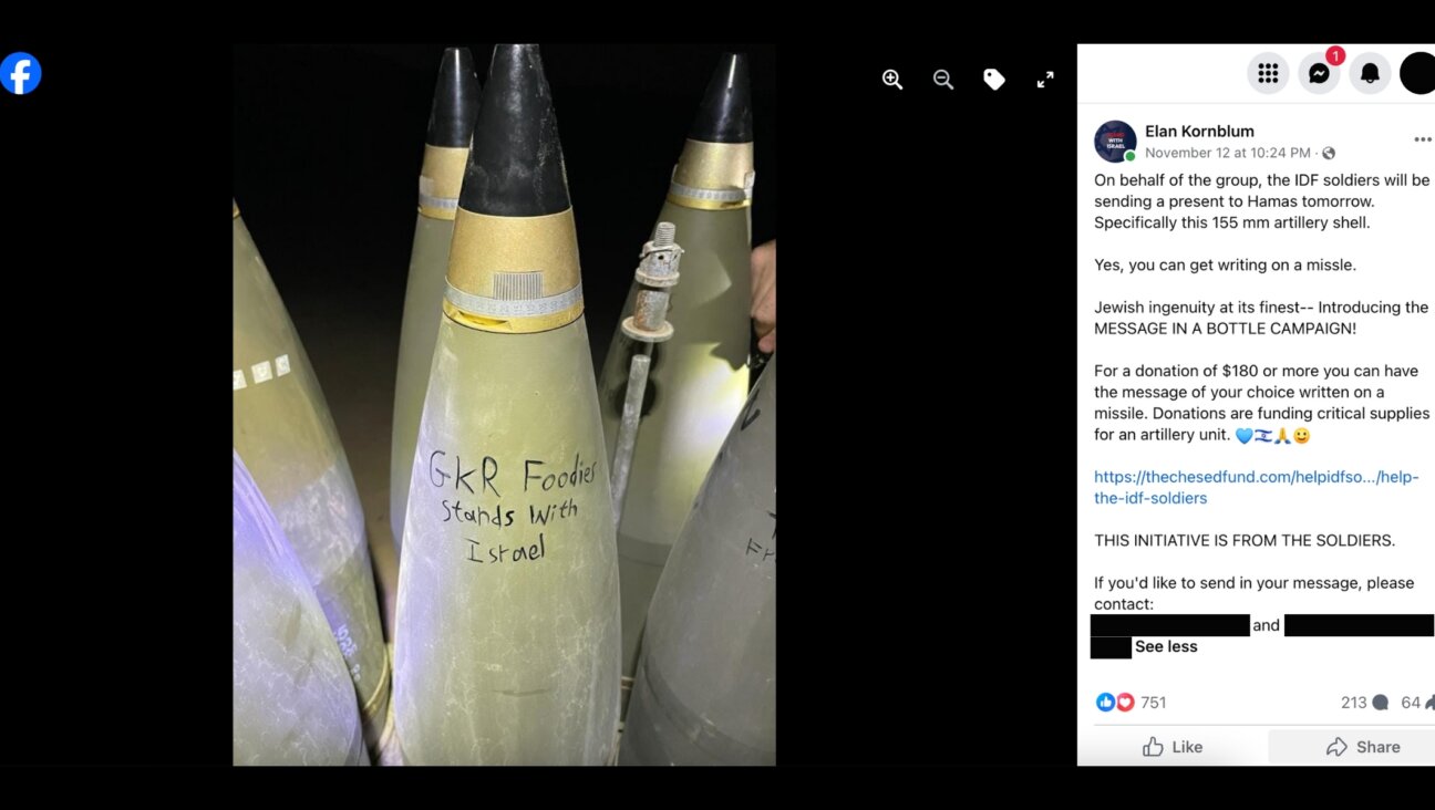 A popular kosher food Facebook group became the latest battle scene for wartime ethics questions after a divisive post about missile messages tore the group apart for two days. (Screenshot via Facebook)
