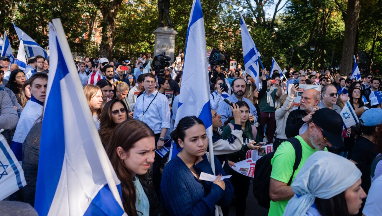 Jewish students and supporters rally near New York University in Washington Square Park, Oct. 26, 2023. (Luke Tress)