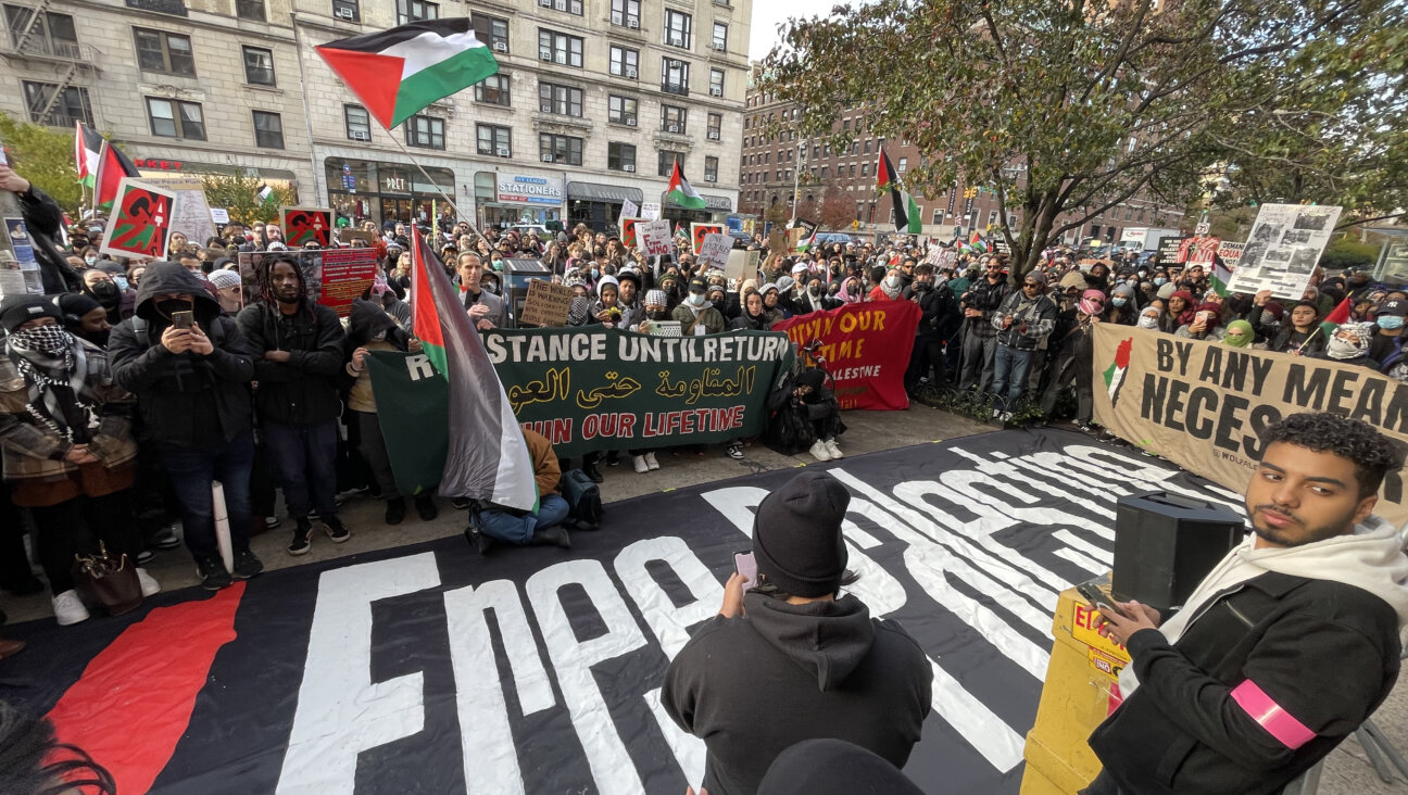 Pro-Palestinian protesters outside the gates of Columbia University Nov. 15.