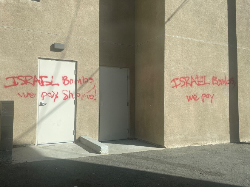 Graffiti was scrawled on the building of B'nai David-Judea Congregation in Los Angeles.