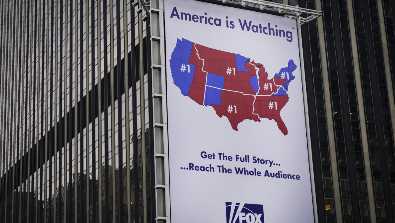 A large Fox News advertisement stands near Penn Station in Midtown Manhattan. The network has been fundraising for Israeli relief efforts.