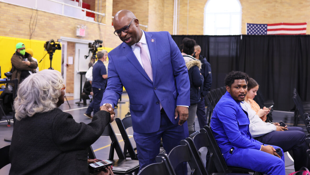 Rep. Jamaal Bowman, D-NY, visits with constituents during a town hall meeting at College of Mount Saint Vincent in Riverdale, New York, last year. Bowman is gathering signatures for a letter calling on the White House to encourage universities to respond to campus hate incidents through education.