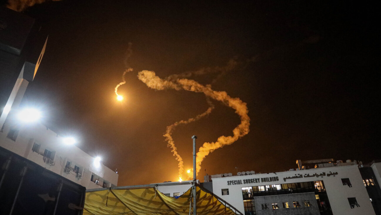 Israeli flares light up the sky above the Al-Shifa hospital in Gaza City Nov. 6.
