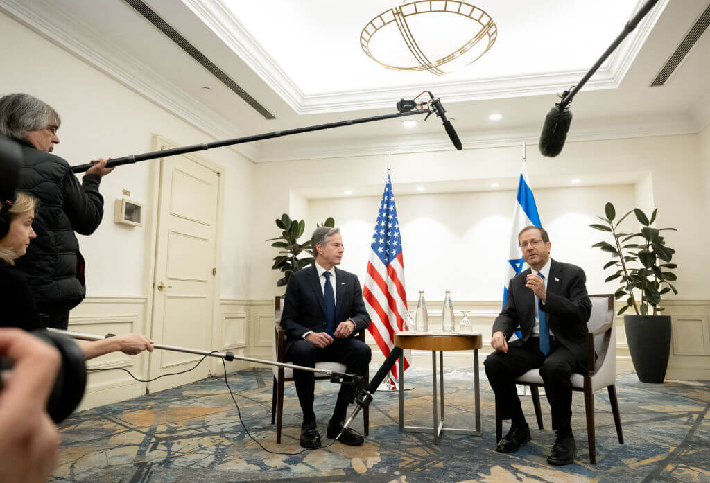 U.S. Secretary of State Antony Blinken met with Israeli President Isaac Herzog Nov. 30 in Tel Aviv, amid the war with Hamas.