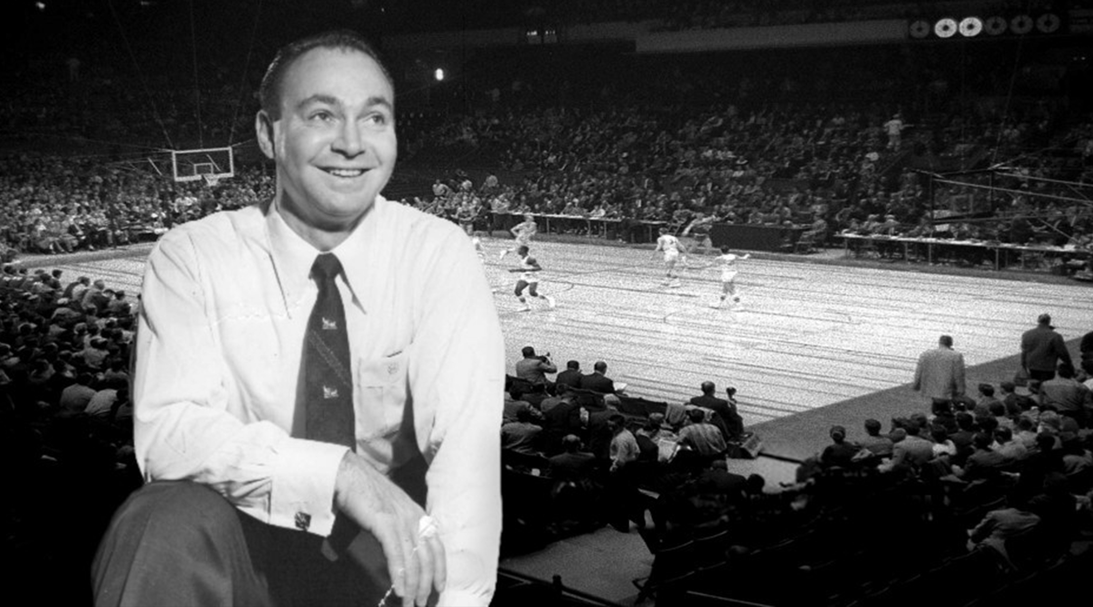Marty Glickman in an undated photo at Madison Square Garden. (Sports Broadcast Journal)