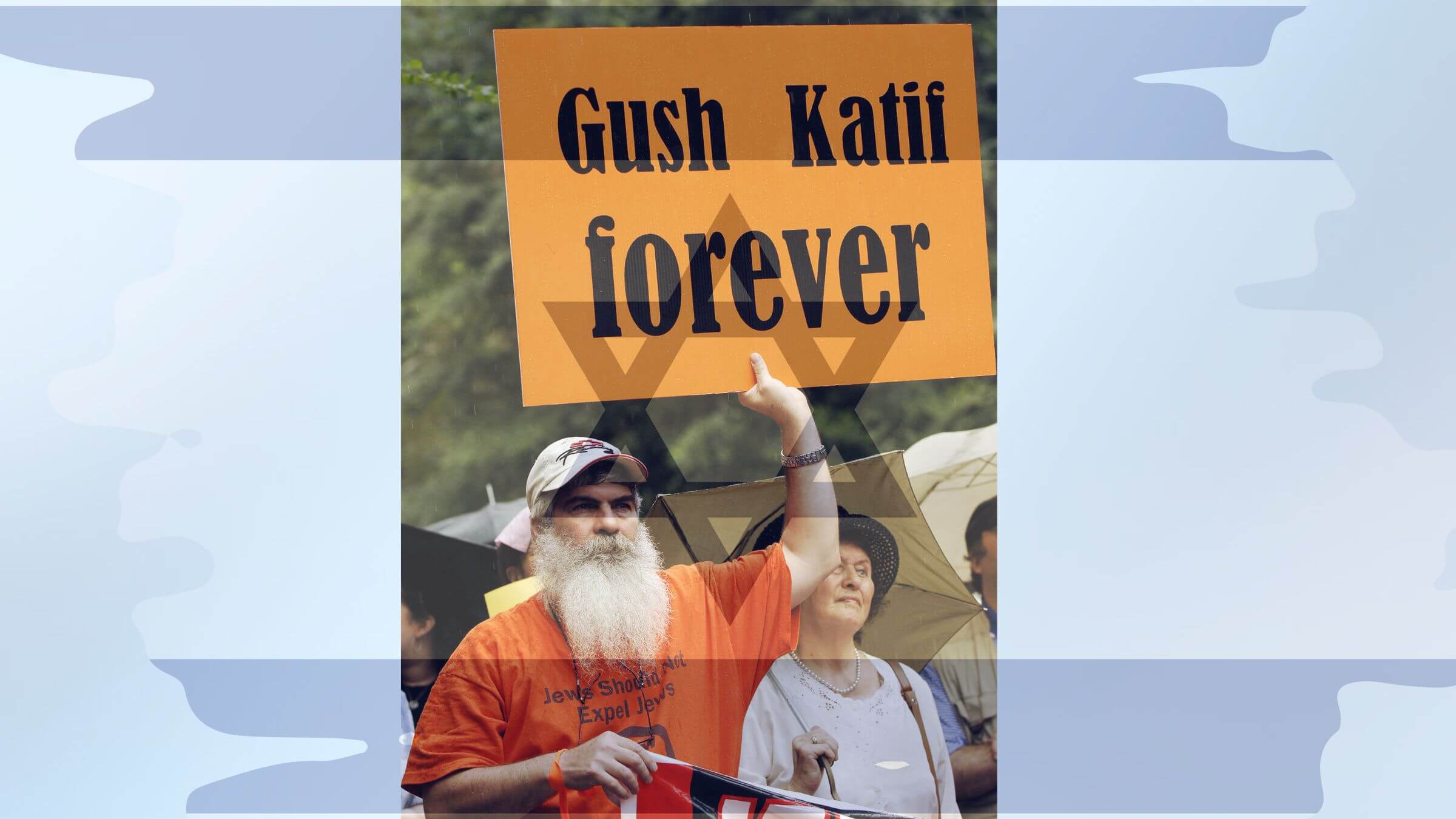 Haim Mizrahi holds a sign supporting the Gush Katif settlements in the Gaza Strip during a demonstration by the Zionist Organization of America on Aug. 16, 2005 in New York, against Israel's plan to remove Jewish settlers from the Gaza strip. The contemporary settler movement is already floating plans to reoccupy Gaza after Hamas is eliminated. 