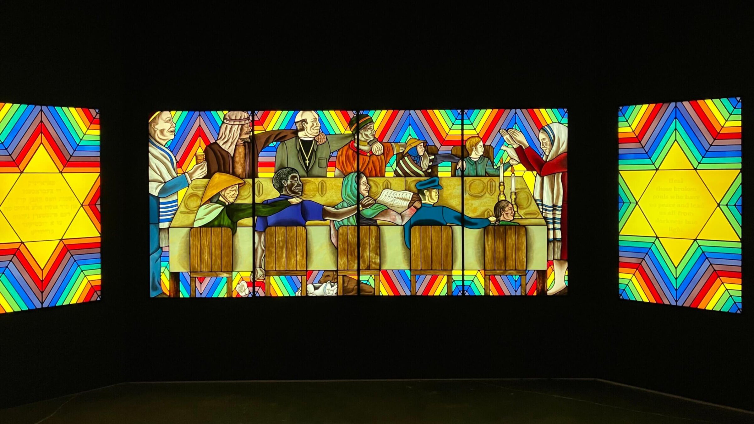 Chicago's stained glass window, showing a multiethnic, multi-religious Shabbat meal.