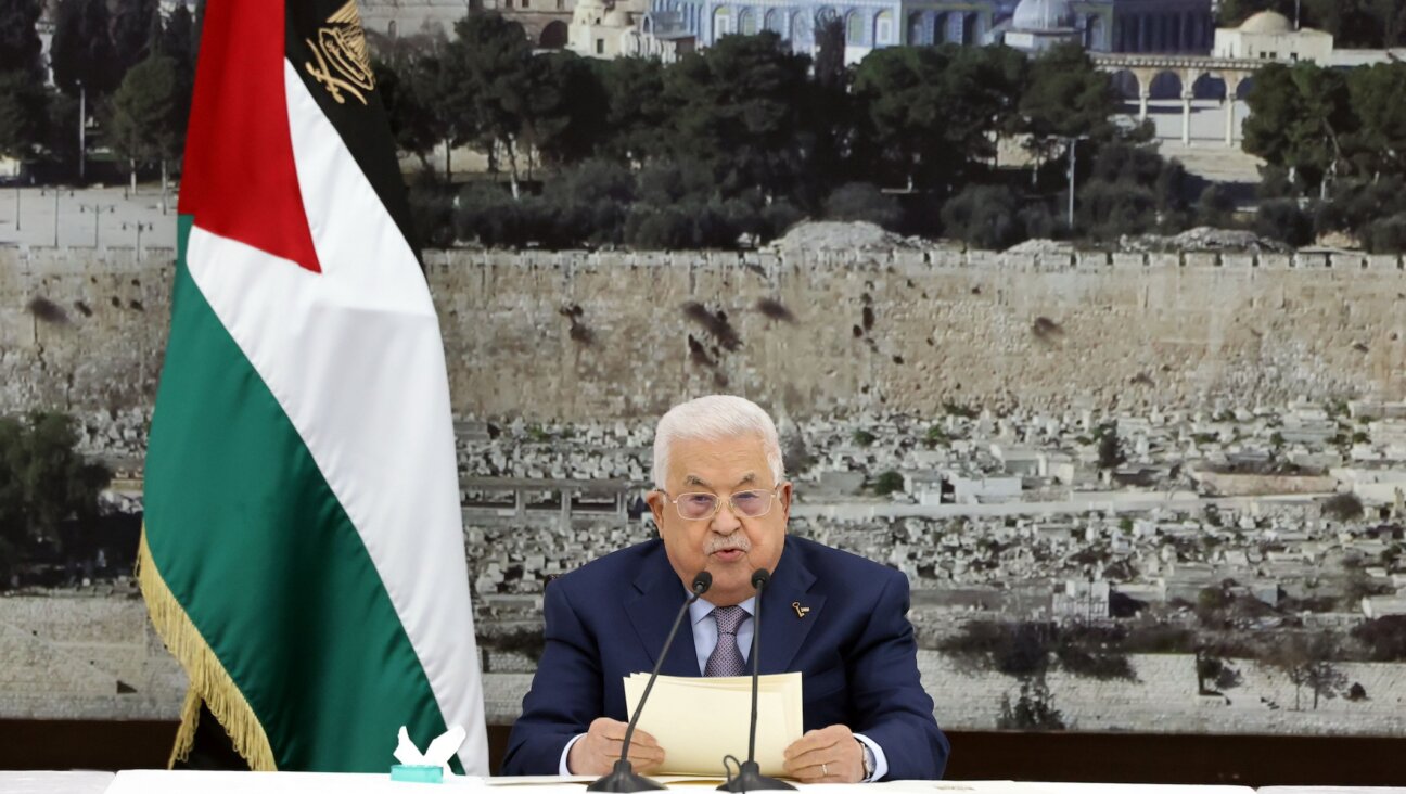 Palestinian Authority President Mahmoud Abbas speaks at his headquarters in Ramallah, in the West Bank, Dec. 2, 2023. (Palestinian Presidency/Anadolu via Getty Images)